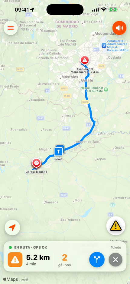 Galibo en ruta con los gálibos marcados sobre el mapa
